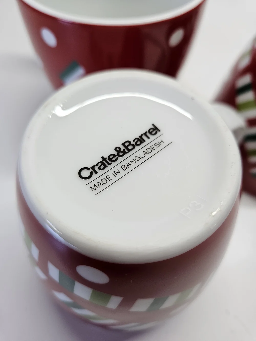 Crate & Barrel Red Ceramic Reindeer Christmas Mugs 12 OZ Set 4